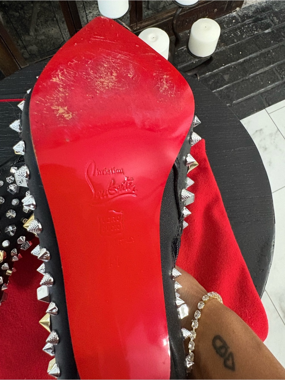 Christian Louboutin So KateBlack Leather Spike & Stud Ankle Boots with Red Soles - Picture 5 of 7